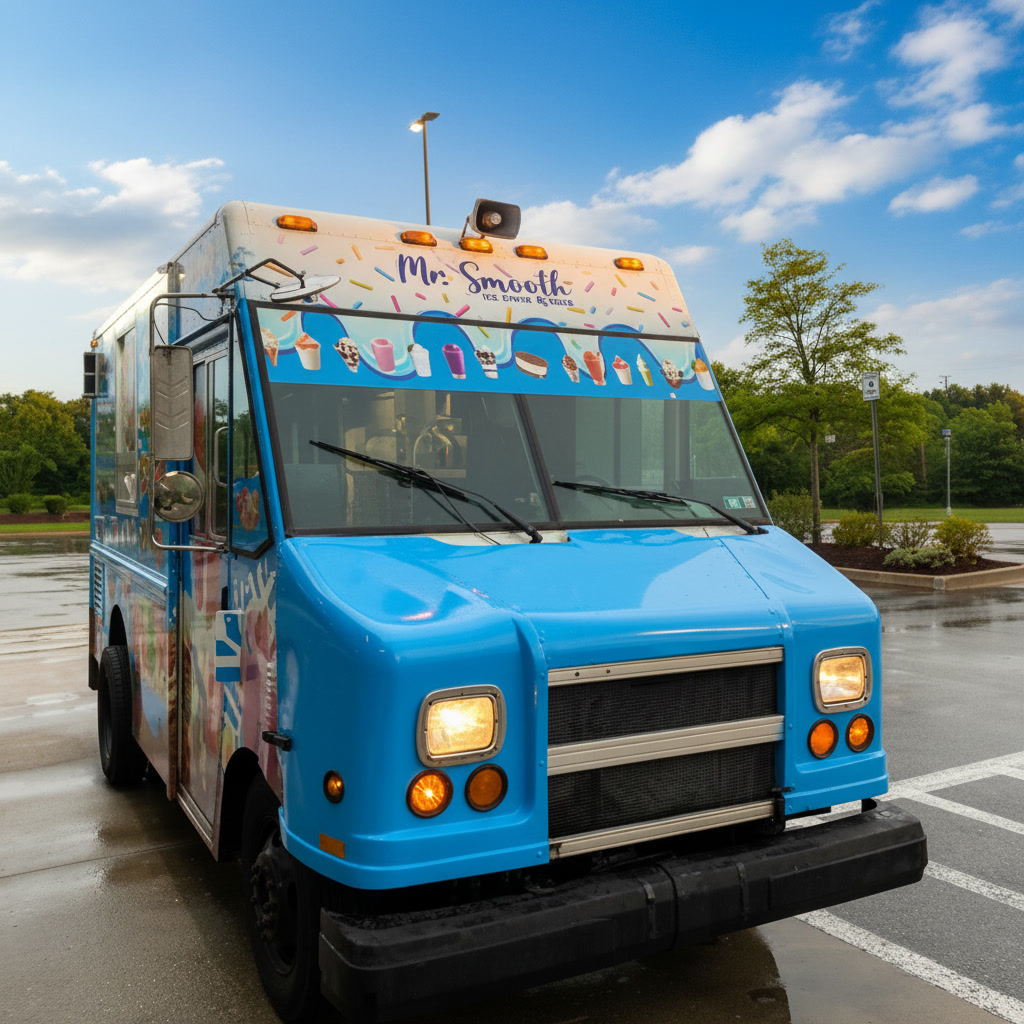 Mr Smooth Ice Cream Truck — bright blue soft serve truck